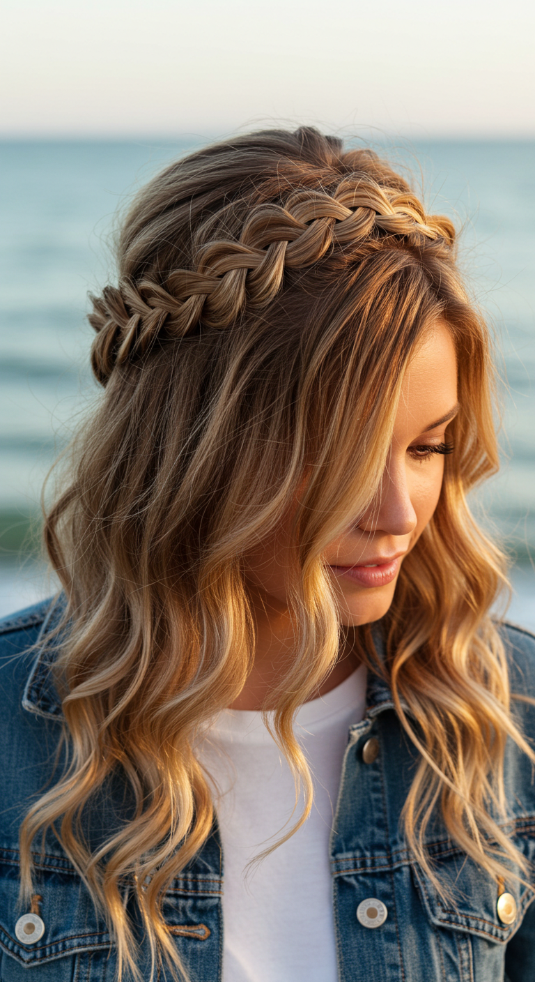 Crown Braid with Beach Waves