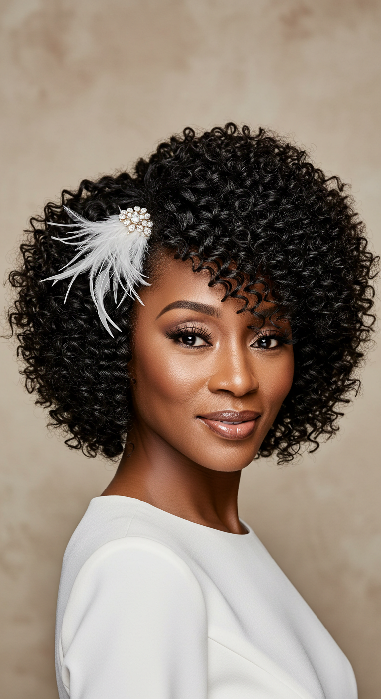 Curly Bob with Feathered Side Bangs – Wedding Hairstyles for Older Black Women