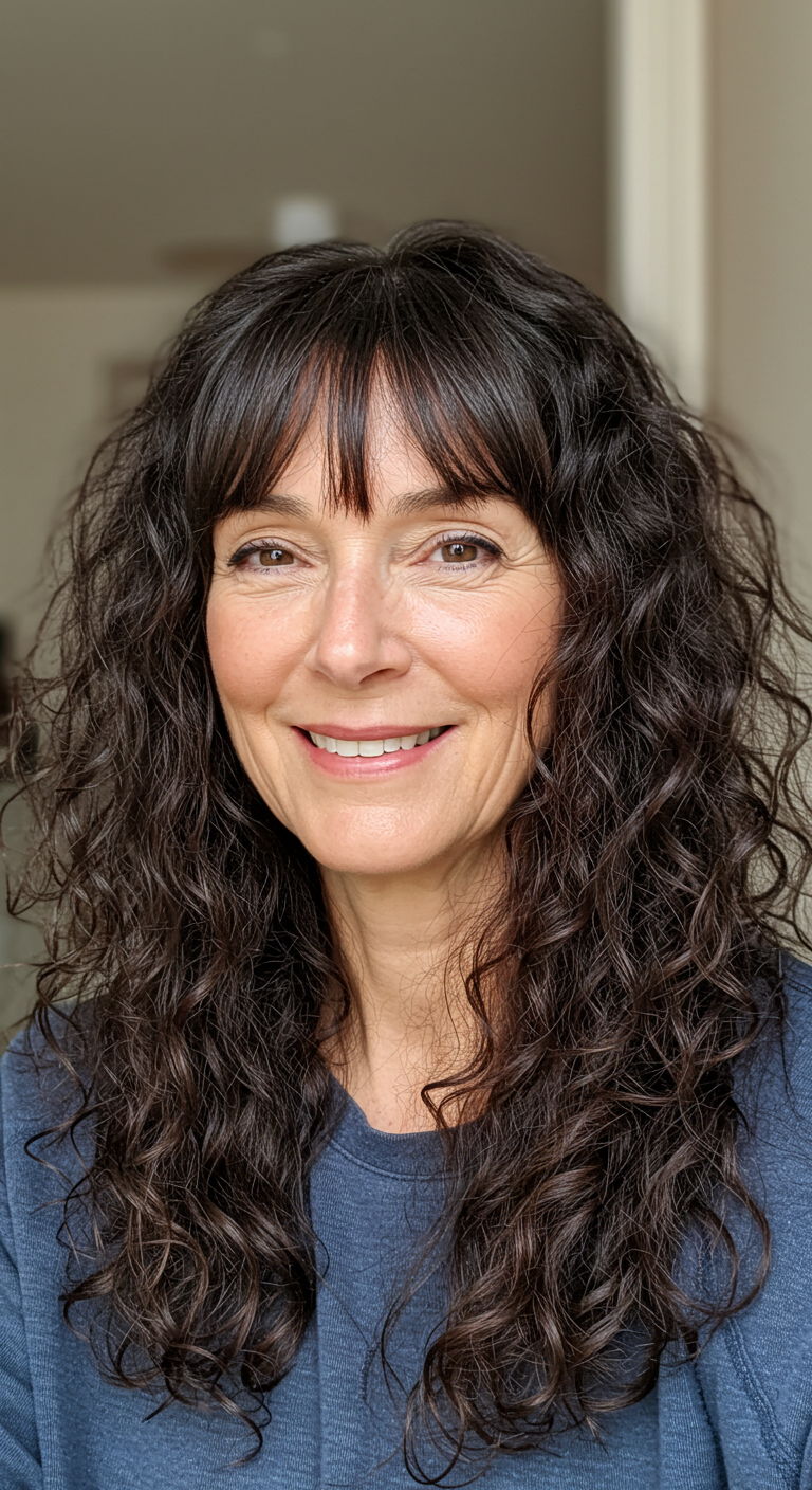Curly Long Hair with Bangs for Older Women with Long Hair