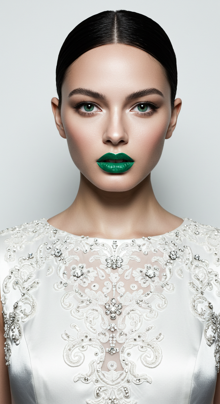 Daring Bride Wearing Emerald Green Lipstick