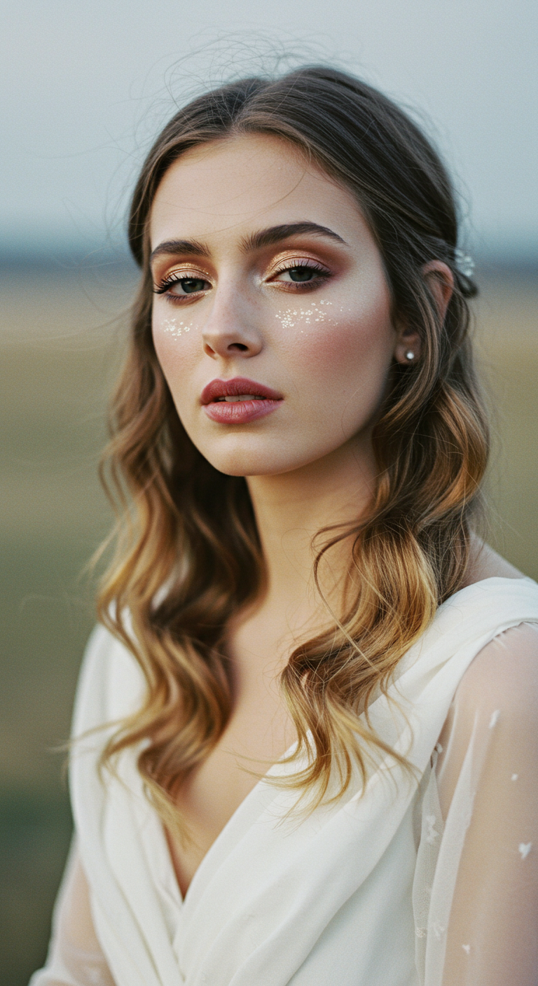 Dreamy Bride with Light Shimmer on the Eyes and a Dusty Rose Lip