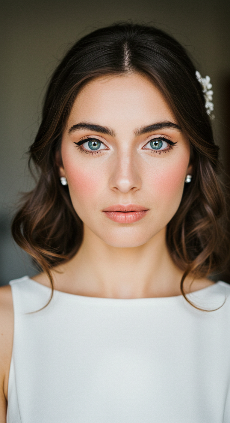 Effortless Bride with Soft Kohl-Lined Eyes and Peachy Blush