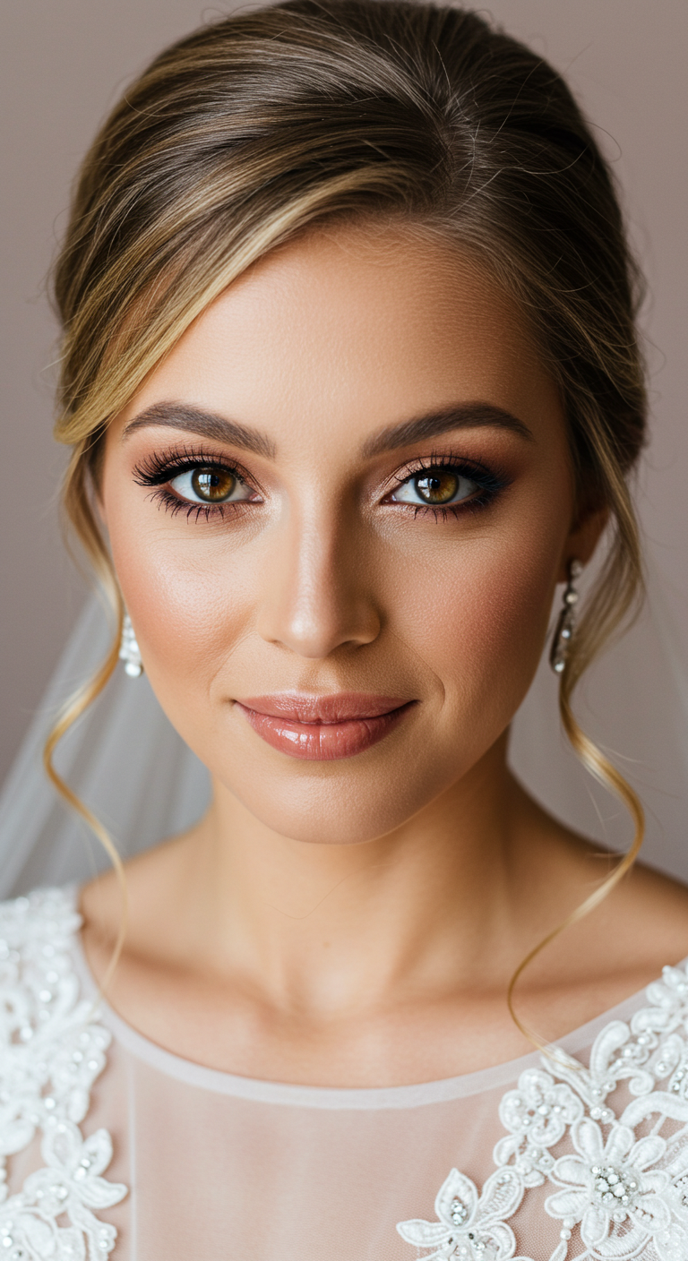 Elegant Bride with Soft Brown Eyeshadow and Glossy Nude Lips