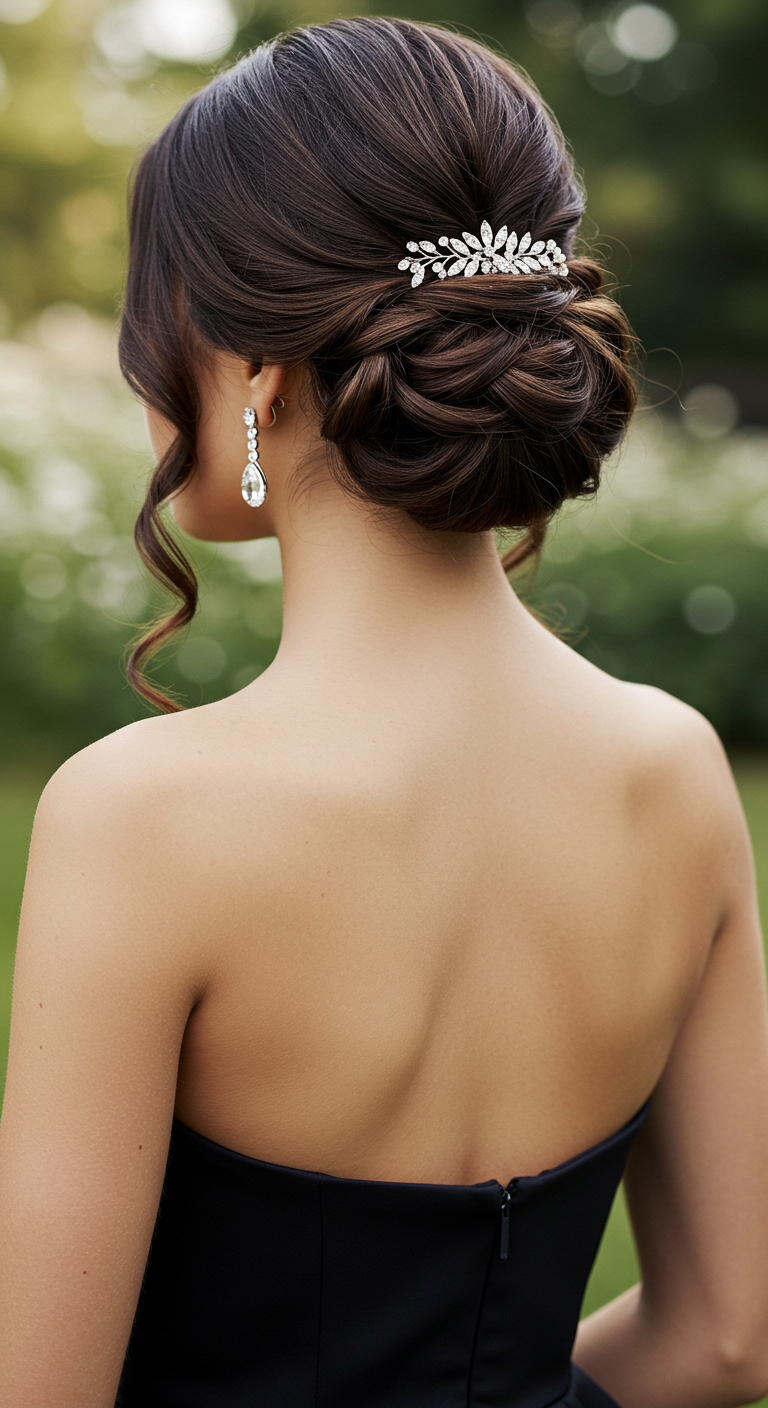 Elegant Chignon Prom Hairstyle for Strapless Dresses