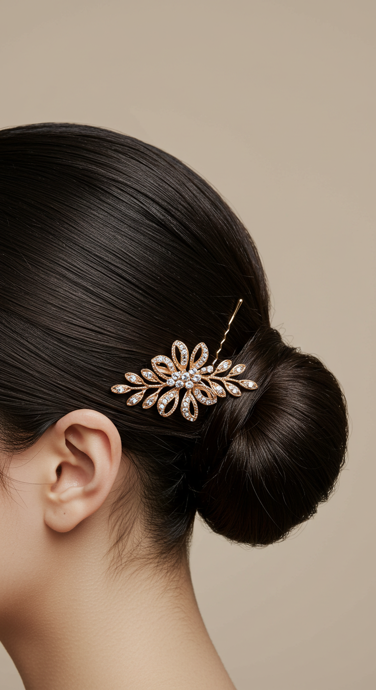 Elegant Low Bun with a Metallic Hairpin