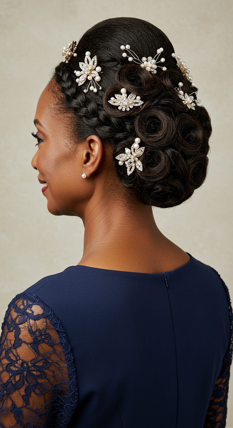 Elegant Updo with Hair Accessories for Older Black Women