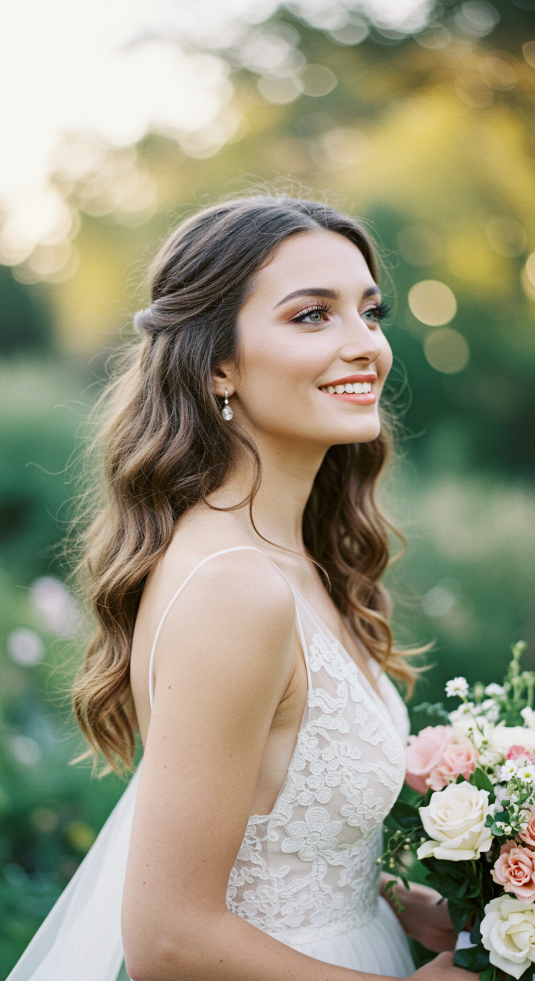 Enchanting Bride with Wispy Lashes and Subtle Coral Lip Tint