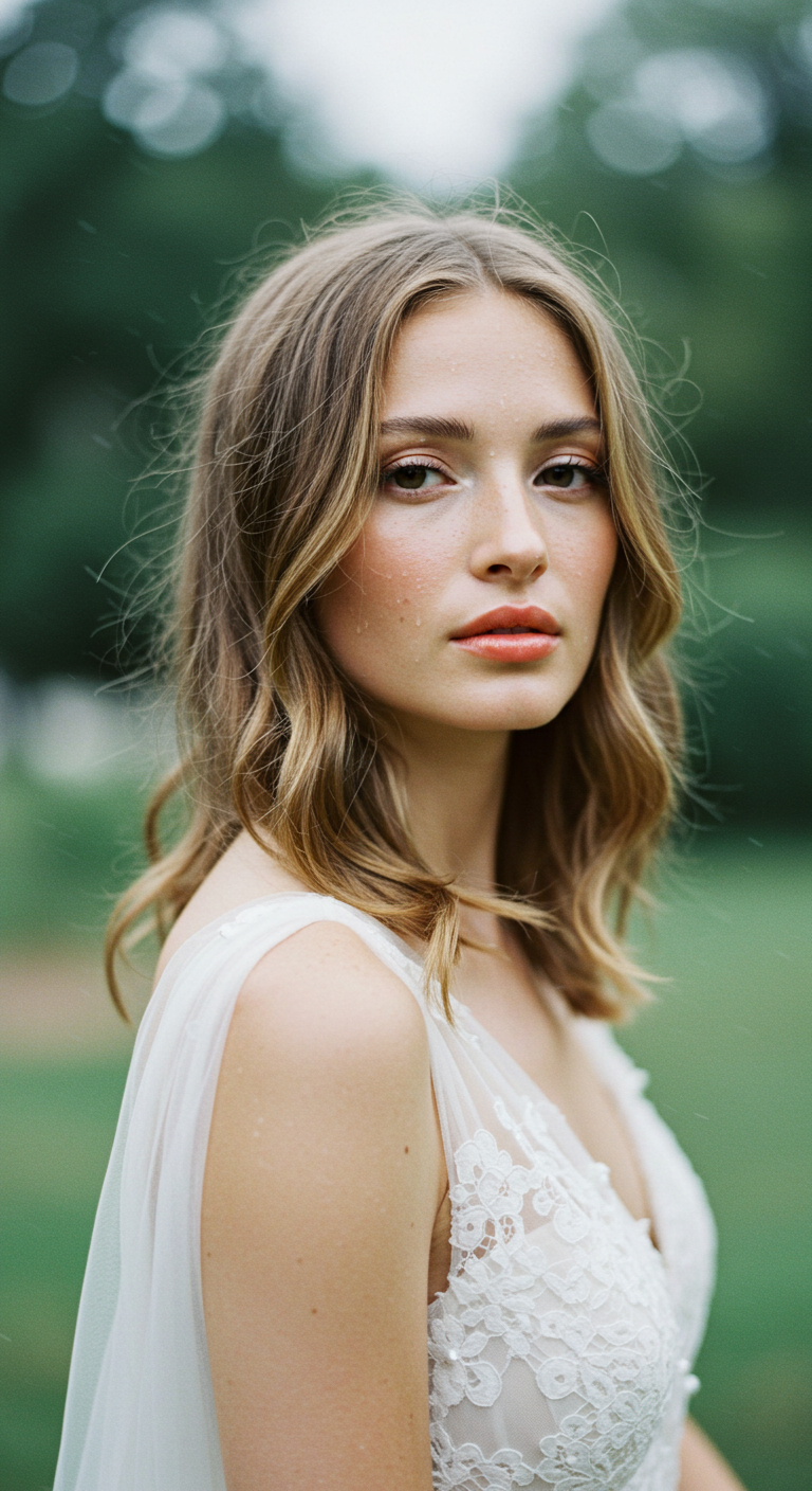 Ethereal Bride with Dewy Skin and Soft Peachy Lips