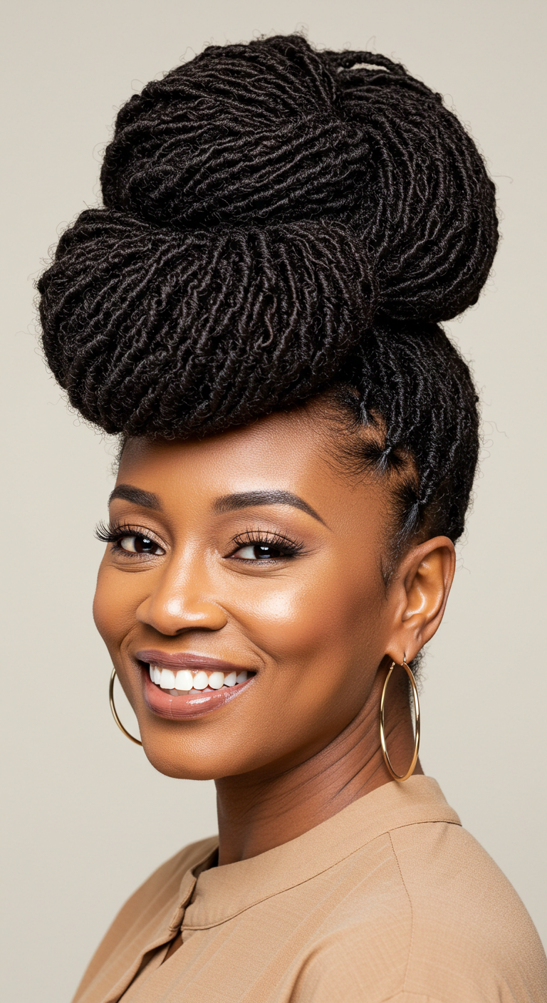 Faux Locs High Bun for Older Black Women