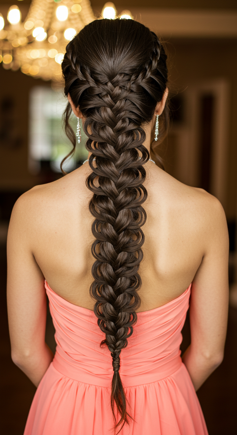 Fishtail Braid Prom Hairstyle for Strapless Dresses