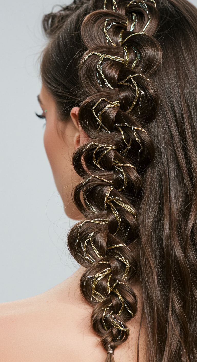 Fishtail Braid with Metallic Thread Weaving