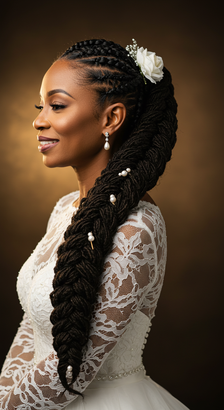 Fishtail Braided Ponytail with a Bridal Touch – Wedding Hairstyles for Older Black Women