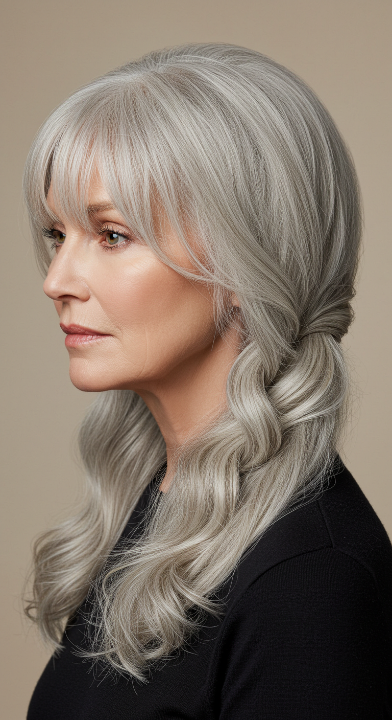 French Twist with Long Bangs for Older Women