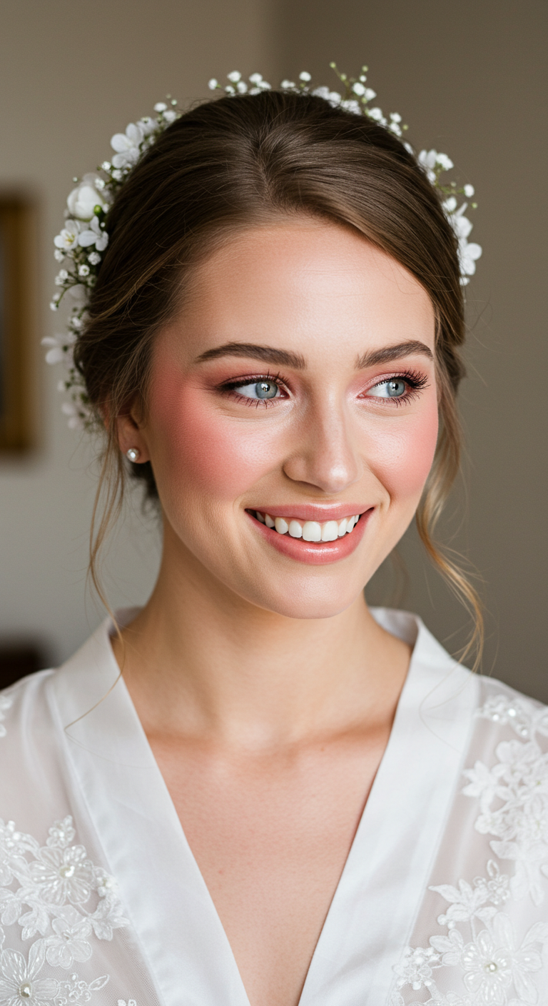 Fresh-Faced Bride with Light Pink Blush and Sheer Lip Gloss
