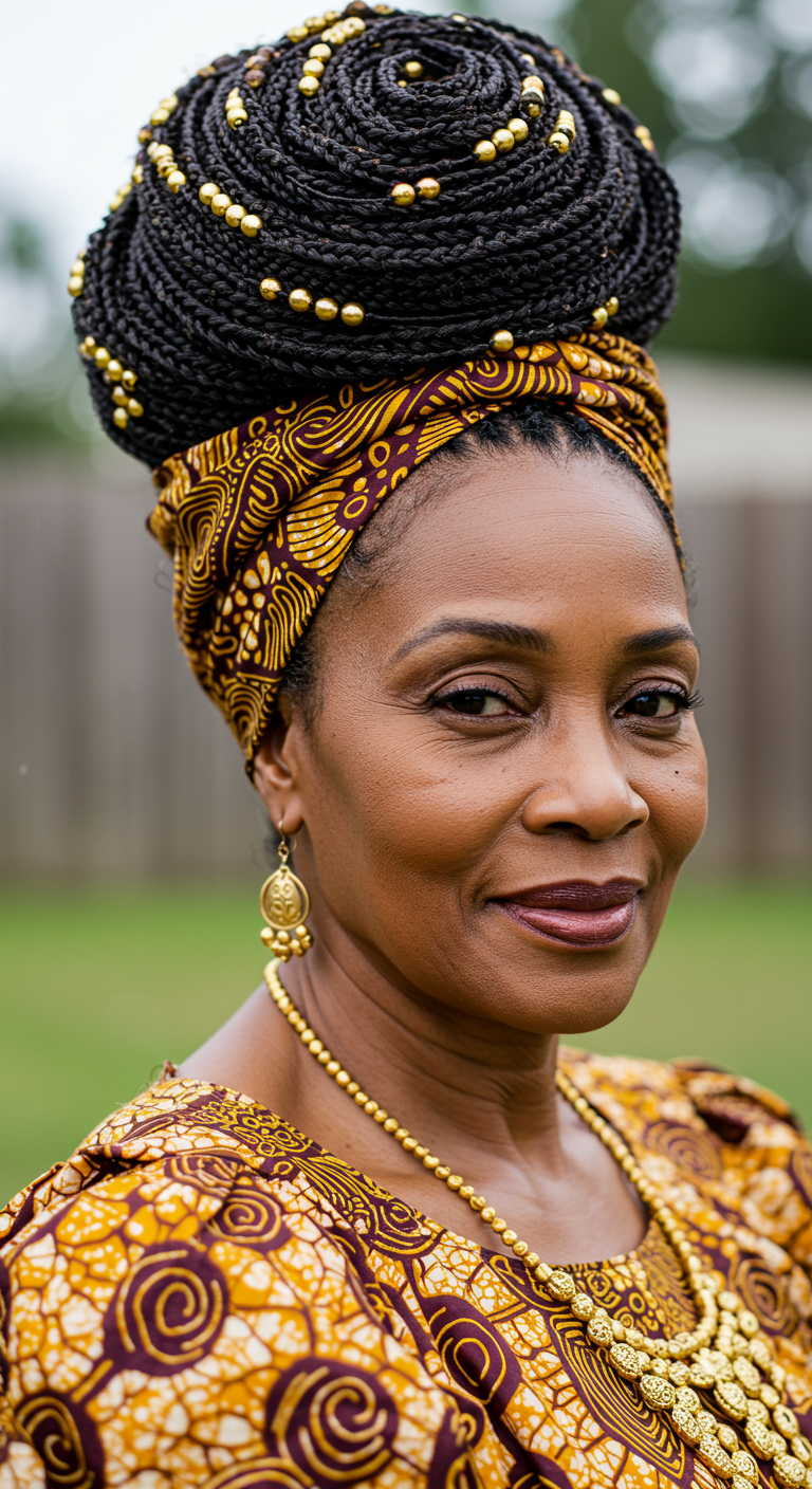 Fulani Braids Updo for Older Black Women
