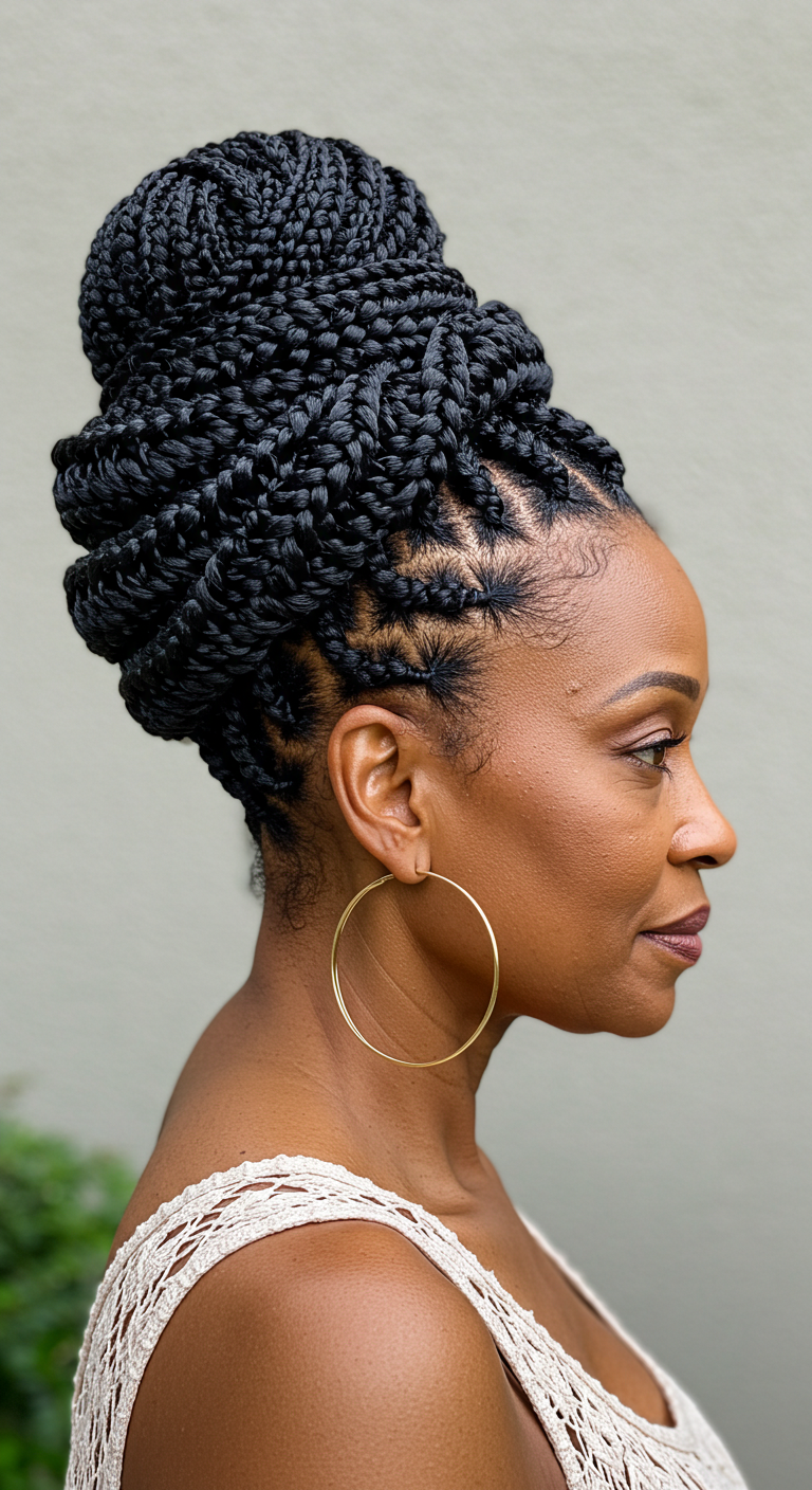 Ghana Braids Bun for Older Black Women