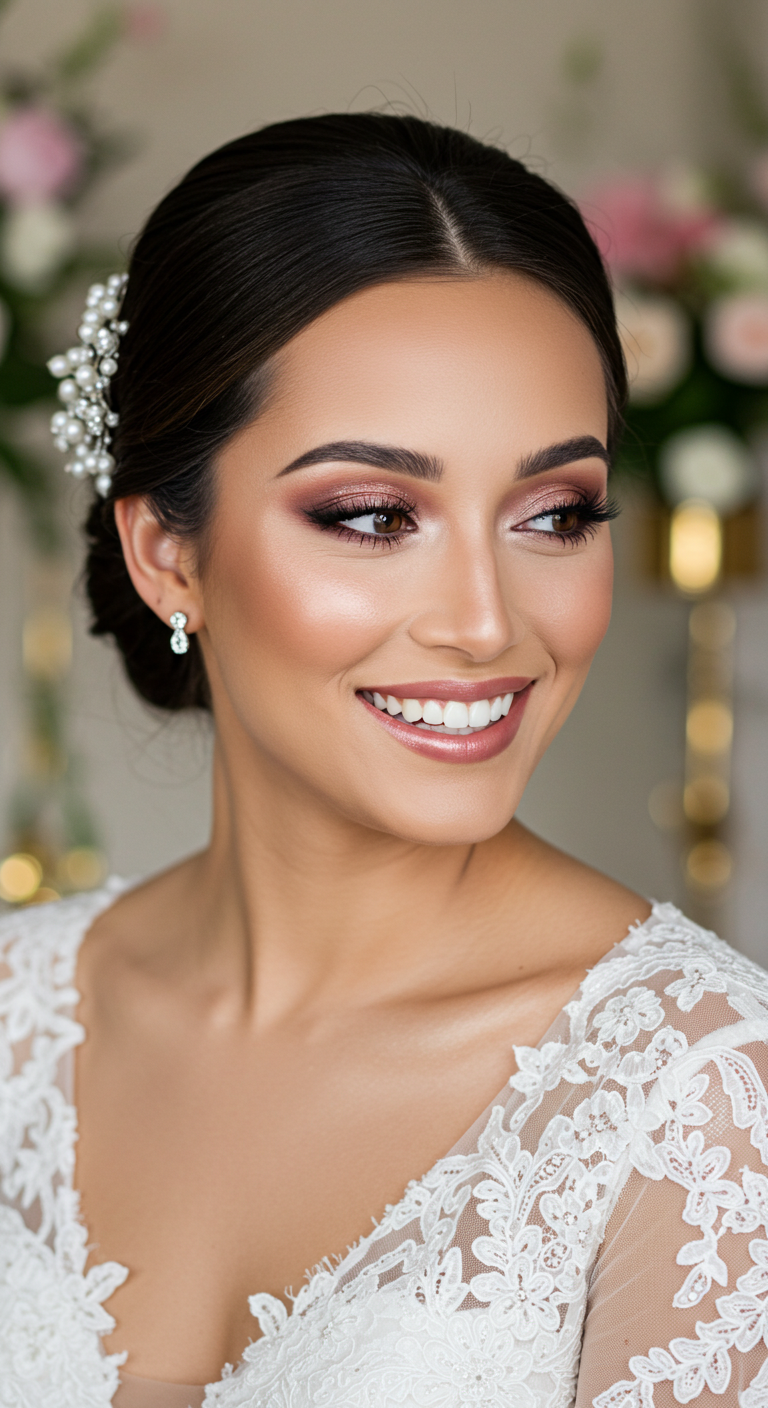 Glamorous Bride with Rose Gold Shine Lipstick