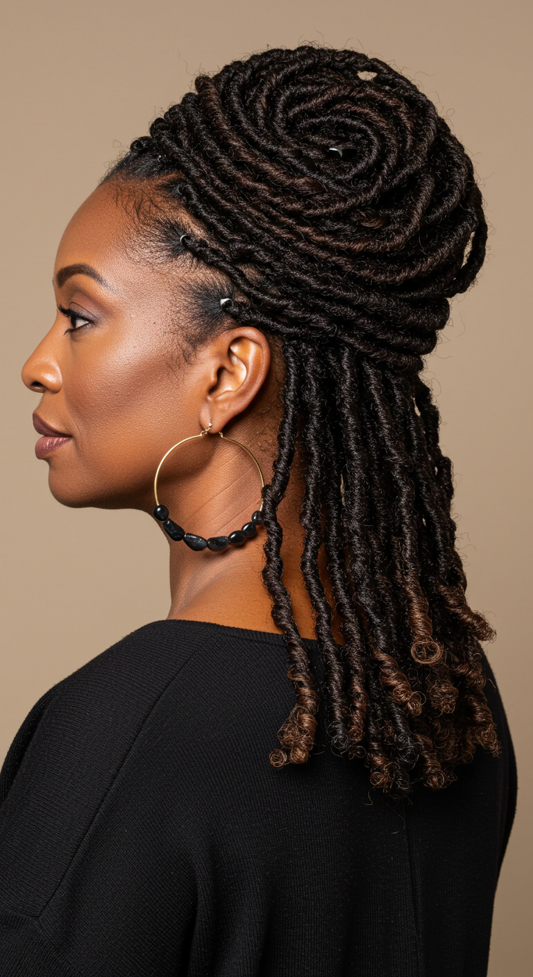 Goddess Locs Updo for Older Black Women