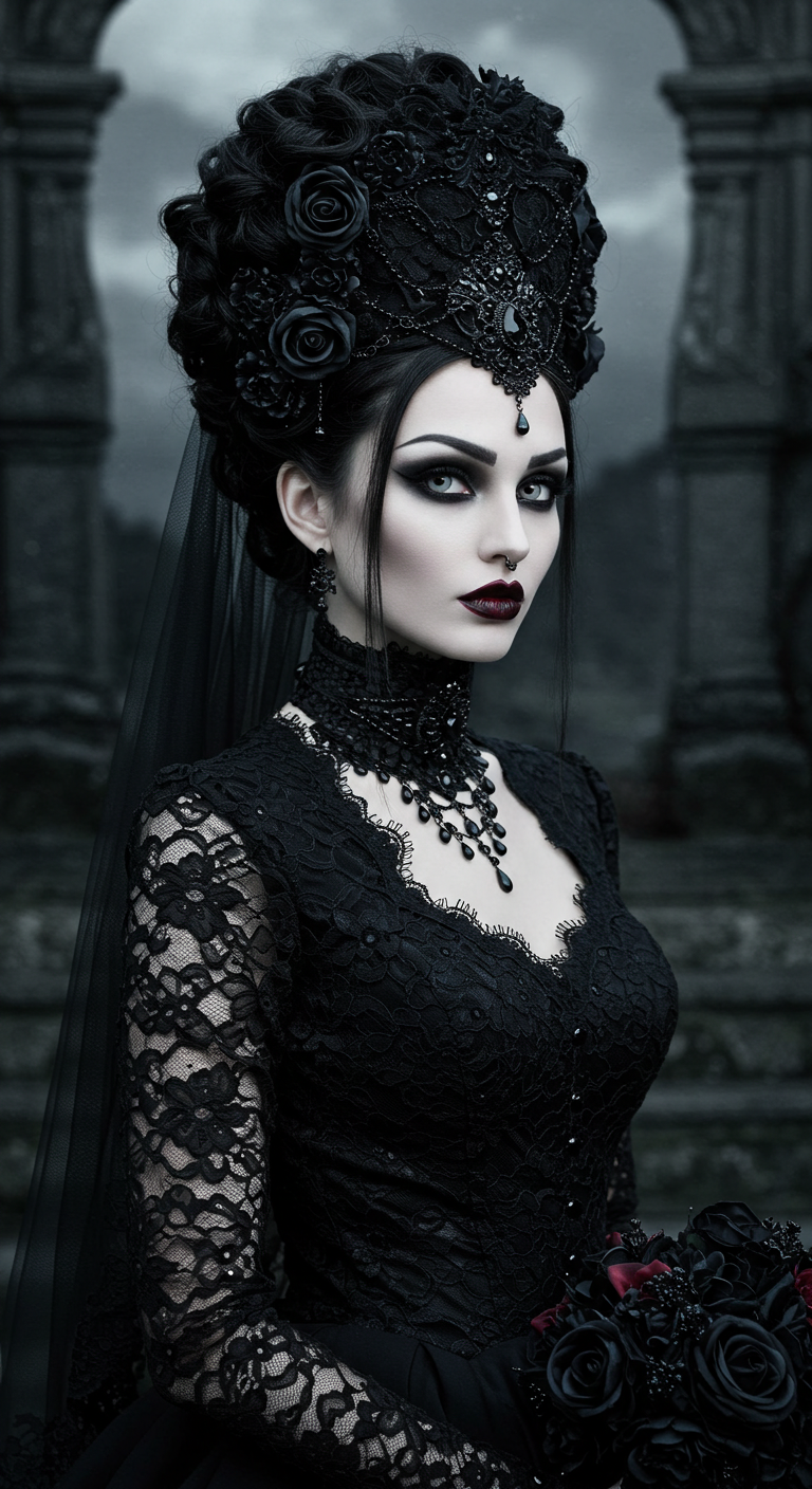 Gothic Bride with Black Cherry Lipstick
