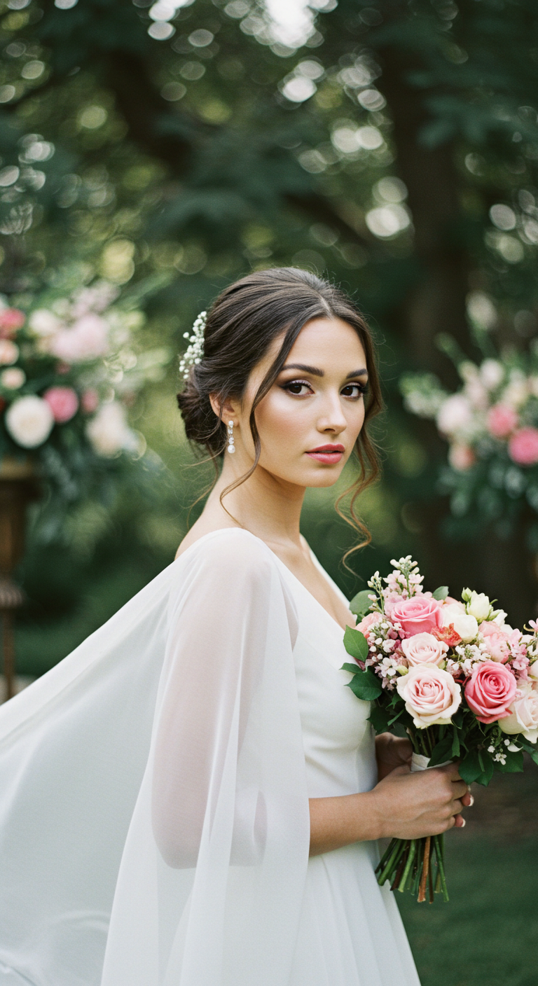Graceful Bride with Matte Skin, Defined Eyes, and a Soft Pink Lip