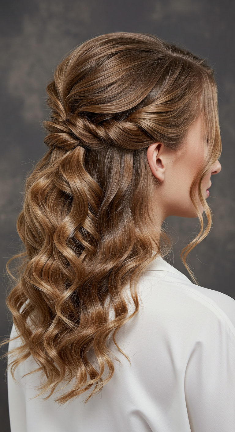 Half-Up French Twist with Soft Curls