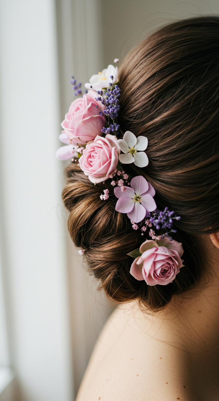 Half-Up with Floral Accessories