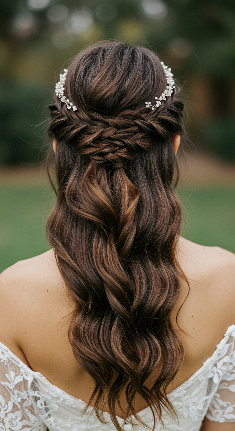 Half-Up with a Twisted Crown Hair Down Wedding Style