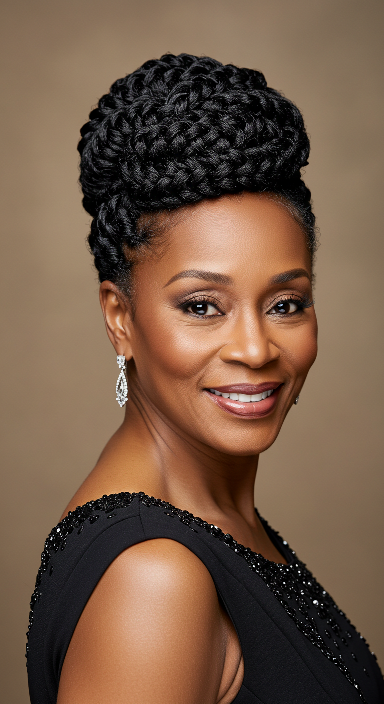 Halo Braid Updo for Older Black Women