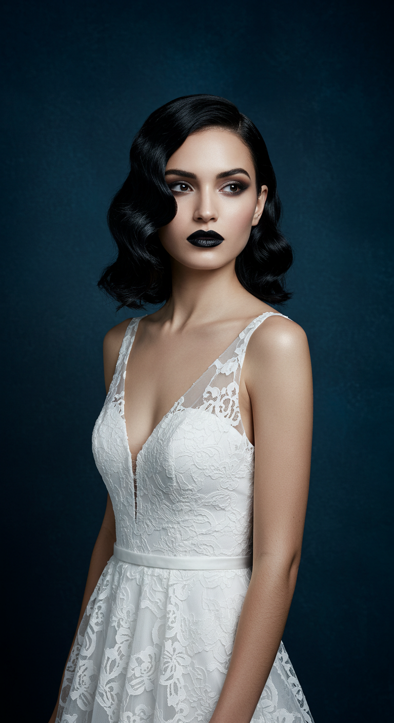 High-Fashion Bride with Vinyl Black Lipstick