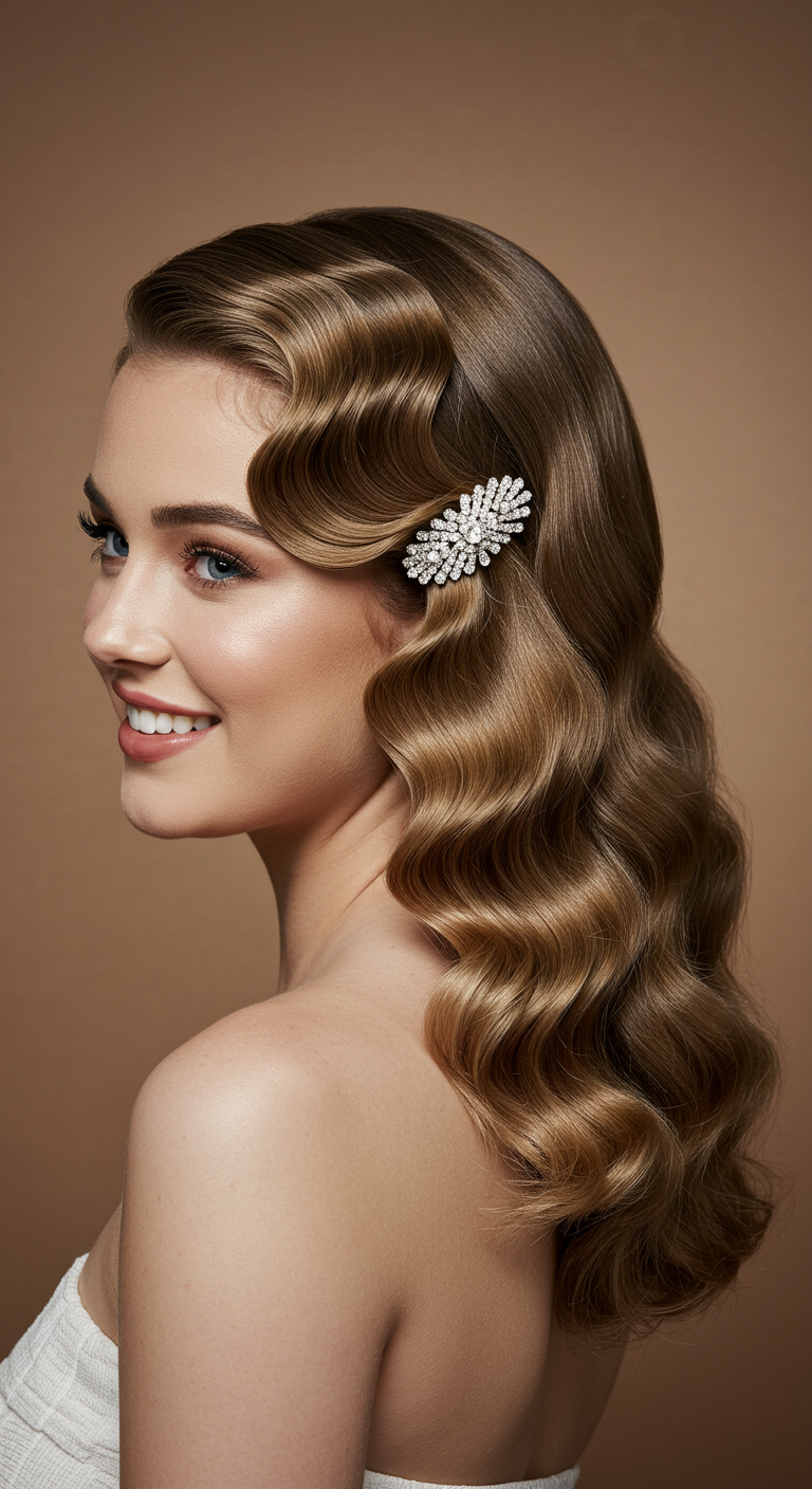 Hollywood Waves with a Crystal Clip
