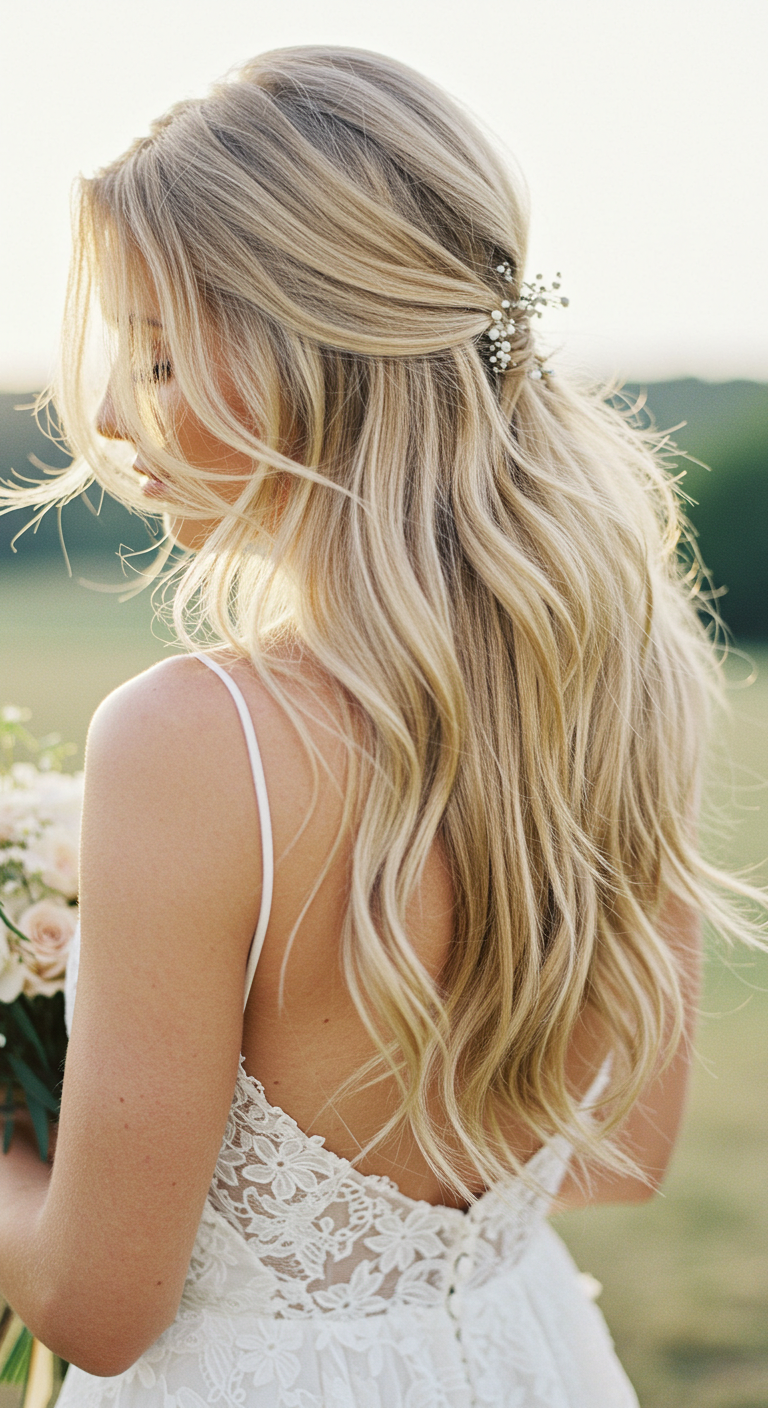 Long Layers with a Natural Wave Hair Down Wedding Style
