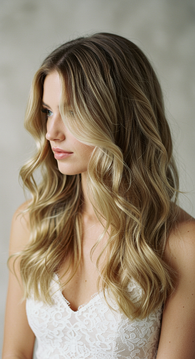 Loose Crimped Waves for a Textured Hair Down Wedding Look