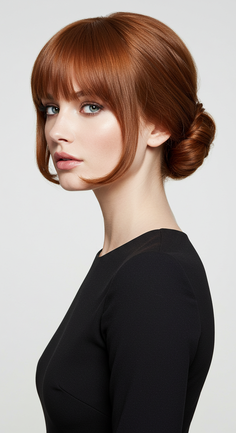 Low Bun with Side-Swept Bangs