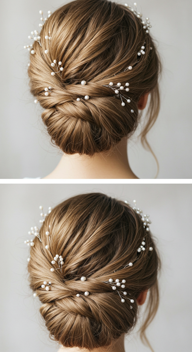 Low Twisted Bun with Pearls