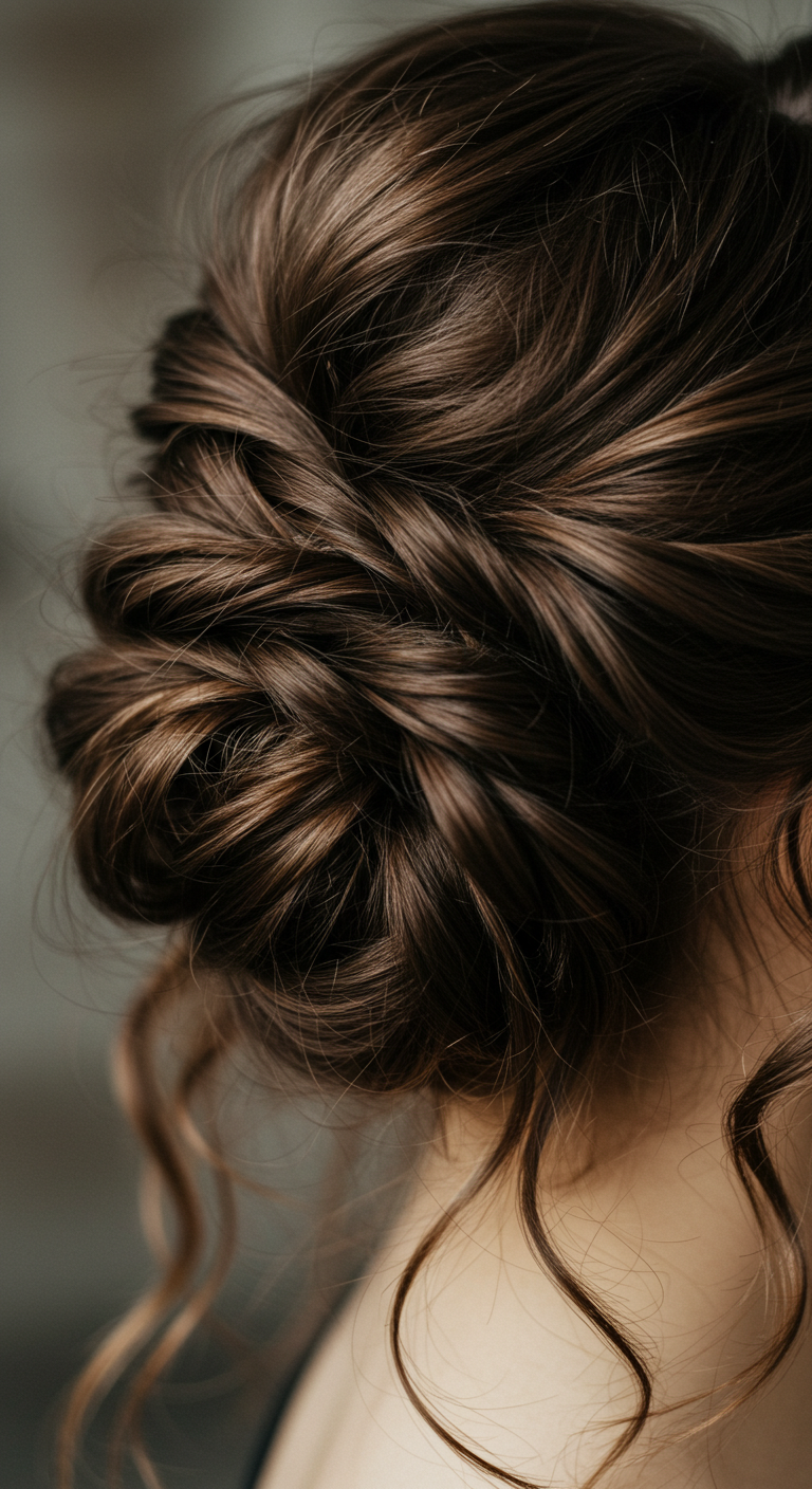 Messy Textured Updo with Soft Tendrils