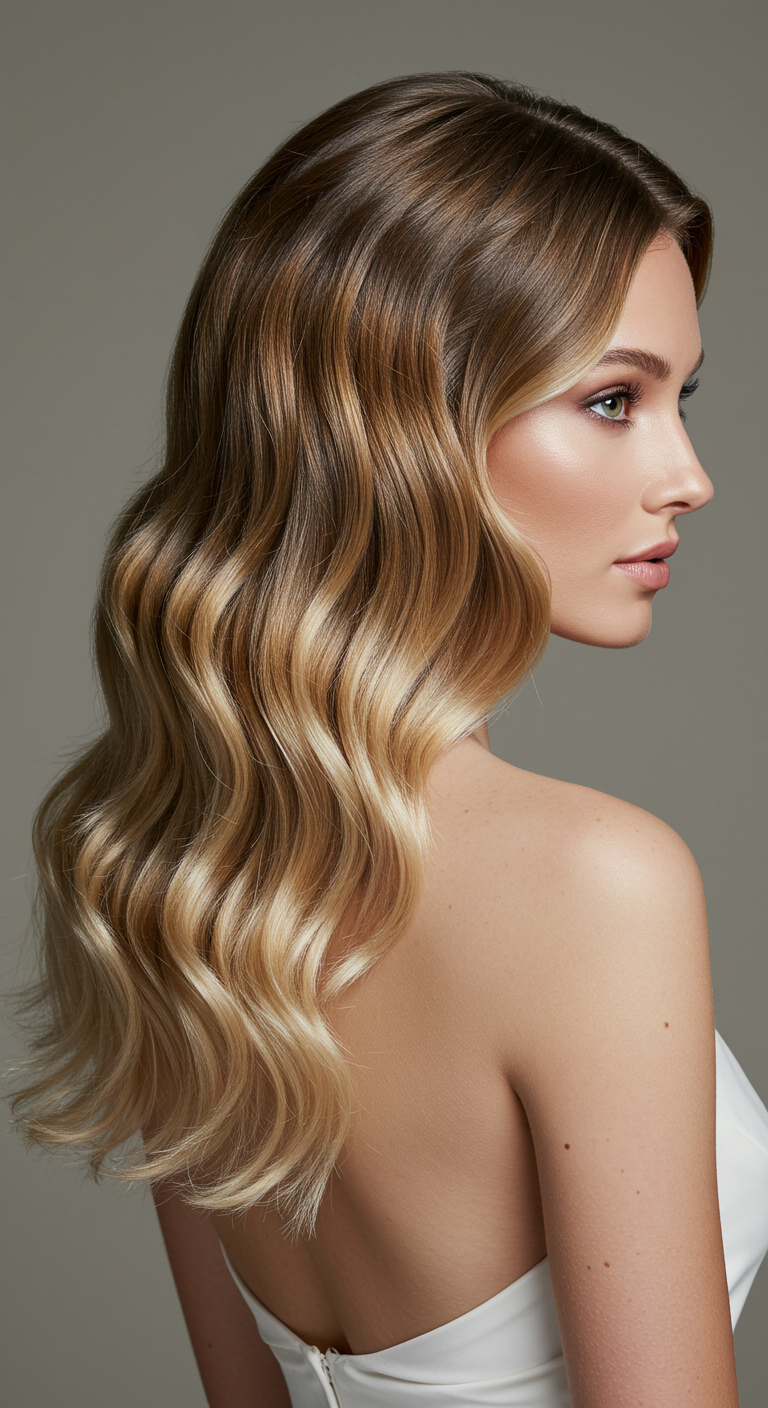 Middle-Parted Waves with Tucked Sides Hair Down Wedding Style