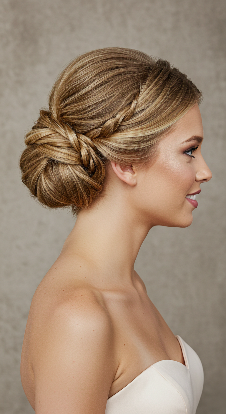 Minimalist Twisted Updo Prom Hairstyle for Strapless Dresses