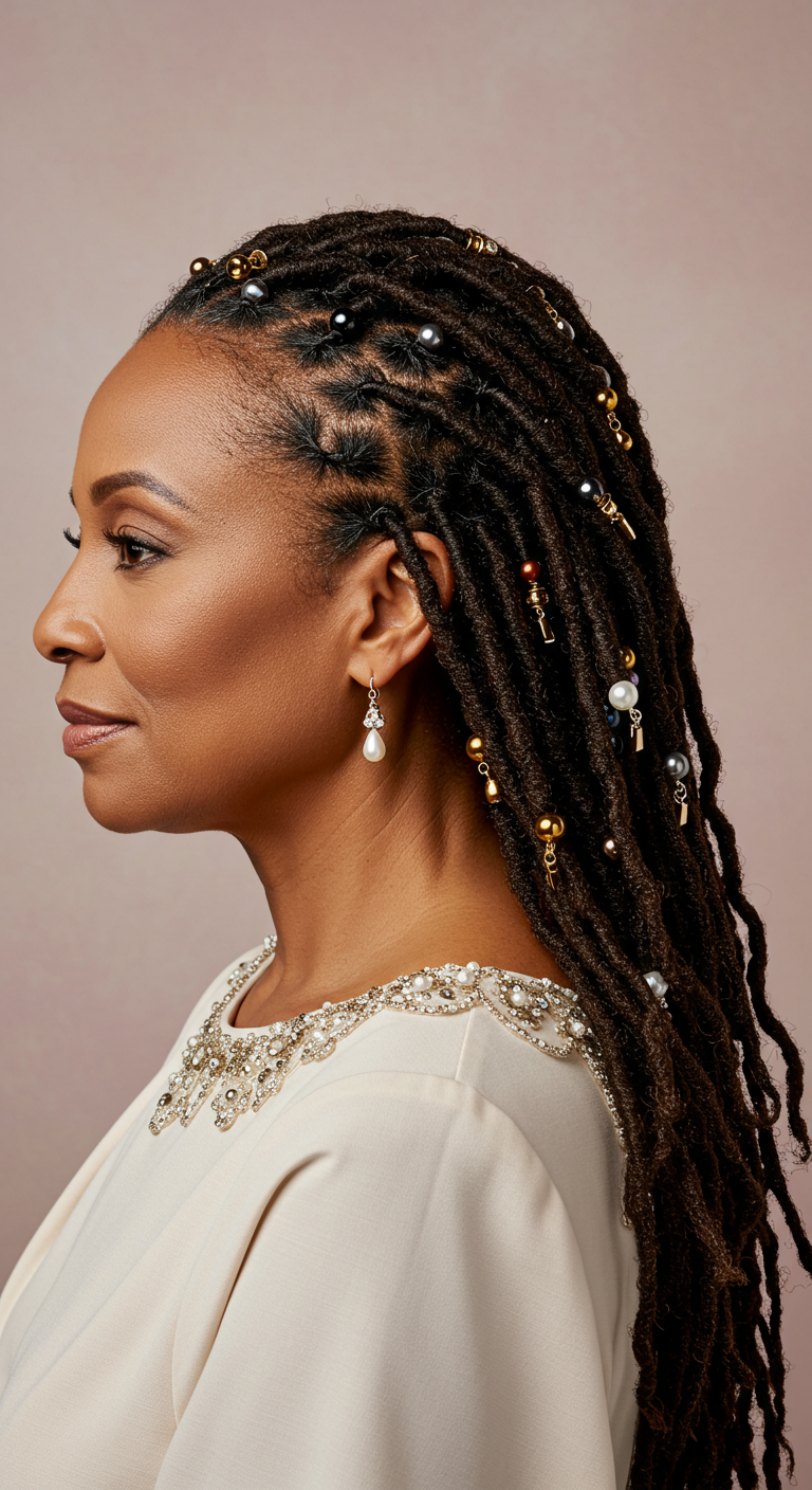 Pinned-Up Goddess Locs with Elegant Beads