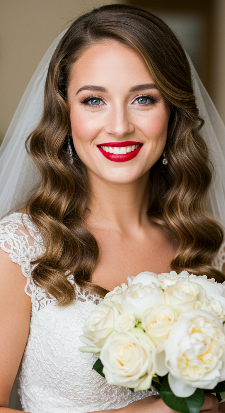 Radiant Bride with Cherry Red Lipstick