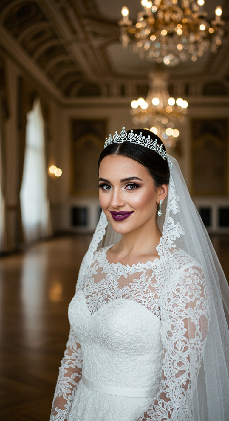 Regal Bride Wearing Plum Perfection Lipstick