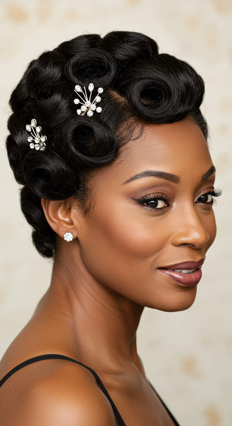 Retro-Inspired Updo for Older Black Women