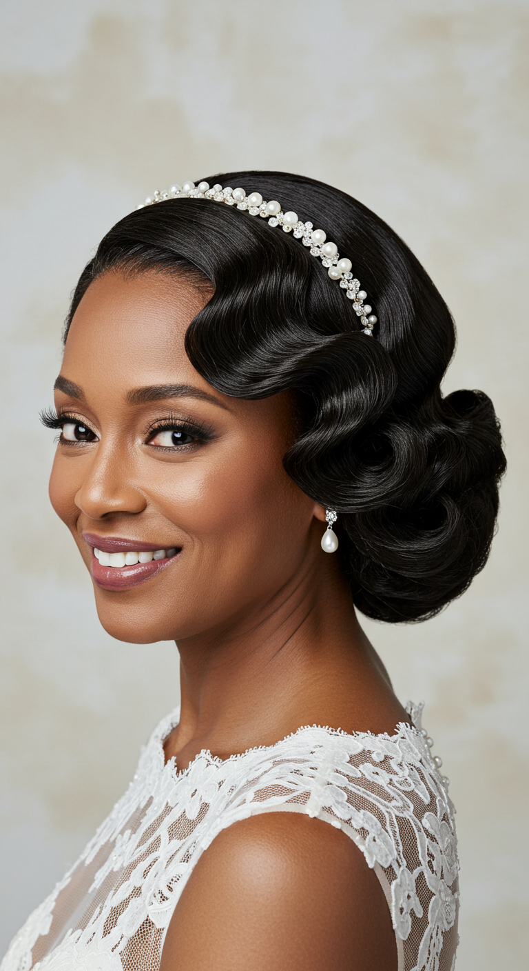 Sculpted Finger Waves with a Classic Bridal Look – Wedding Hairstyles for Older Black Women