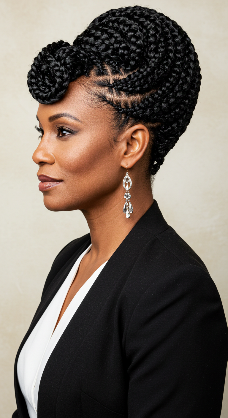 Side-Swept Braided Updo for Older Black Women