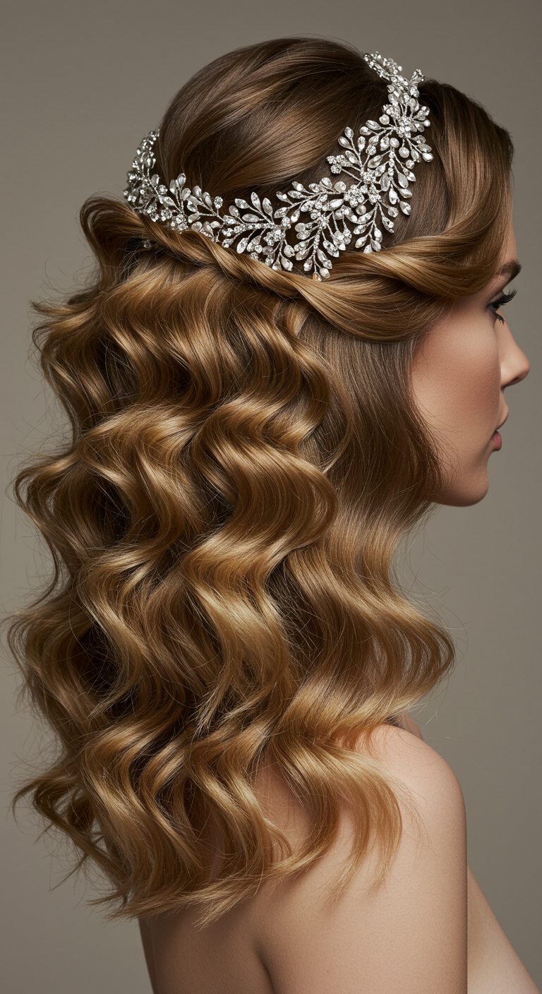Side-Swept Curls with a Hair Vine