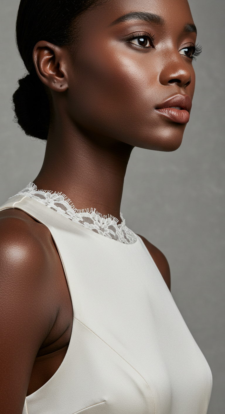 Sleek Bride with Defined Cheekbones and Satin Beige Lipstick