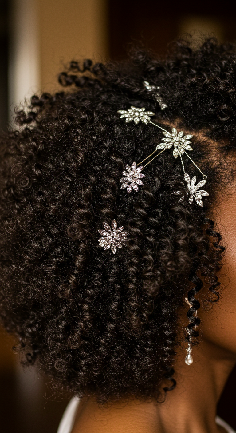 Soft Curly Afro with Silver Hairpins – Wedding Hairstyles for Older Black Women