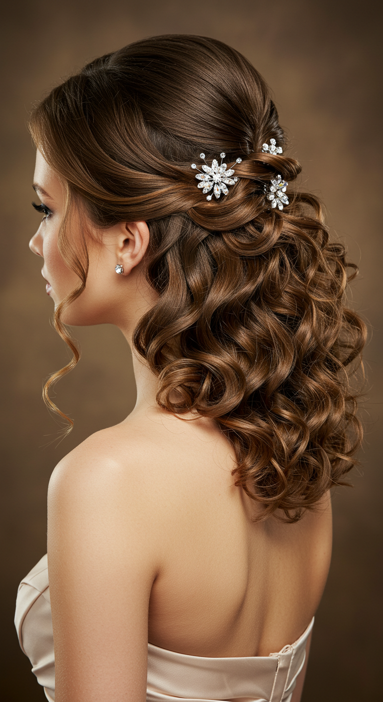 Soft Curly Updo Prom Hairstyle for Strapless Dresses
