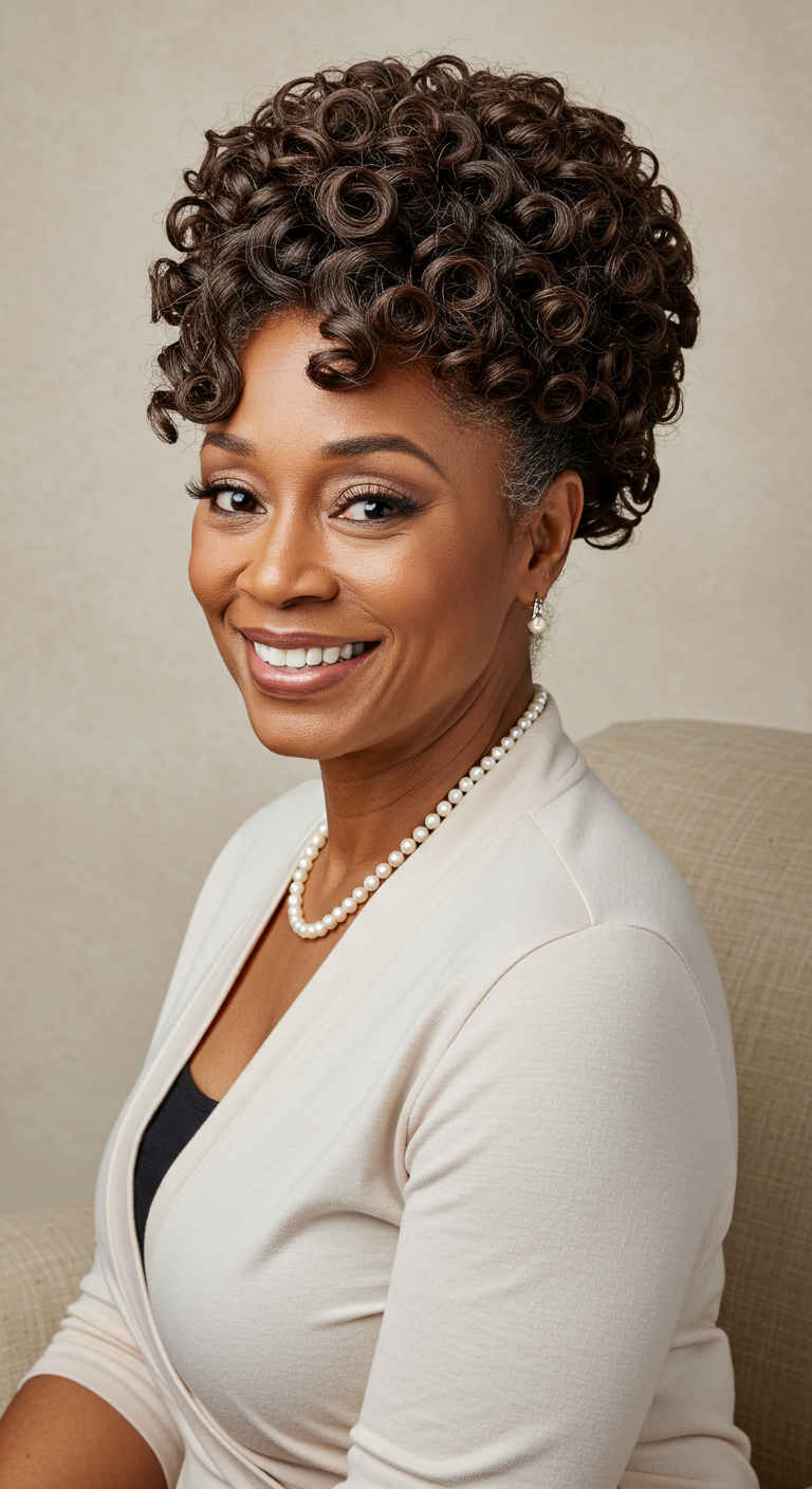 Soft Curly Updo for Older Black Women