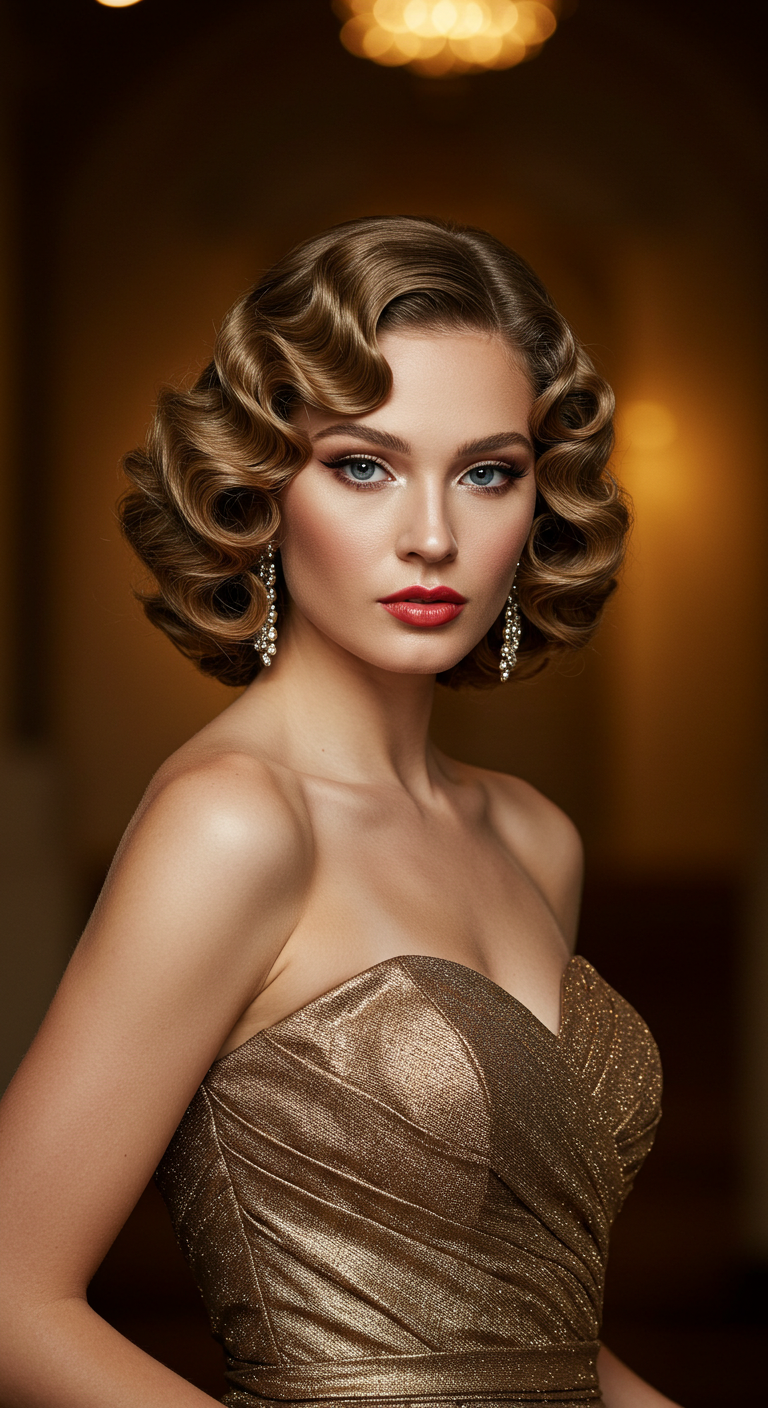 Soft Pin Curls Prom Hairstyle for Strapless Dresses