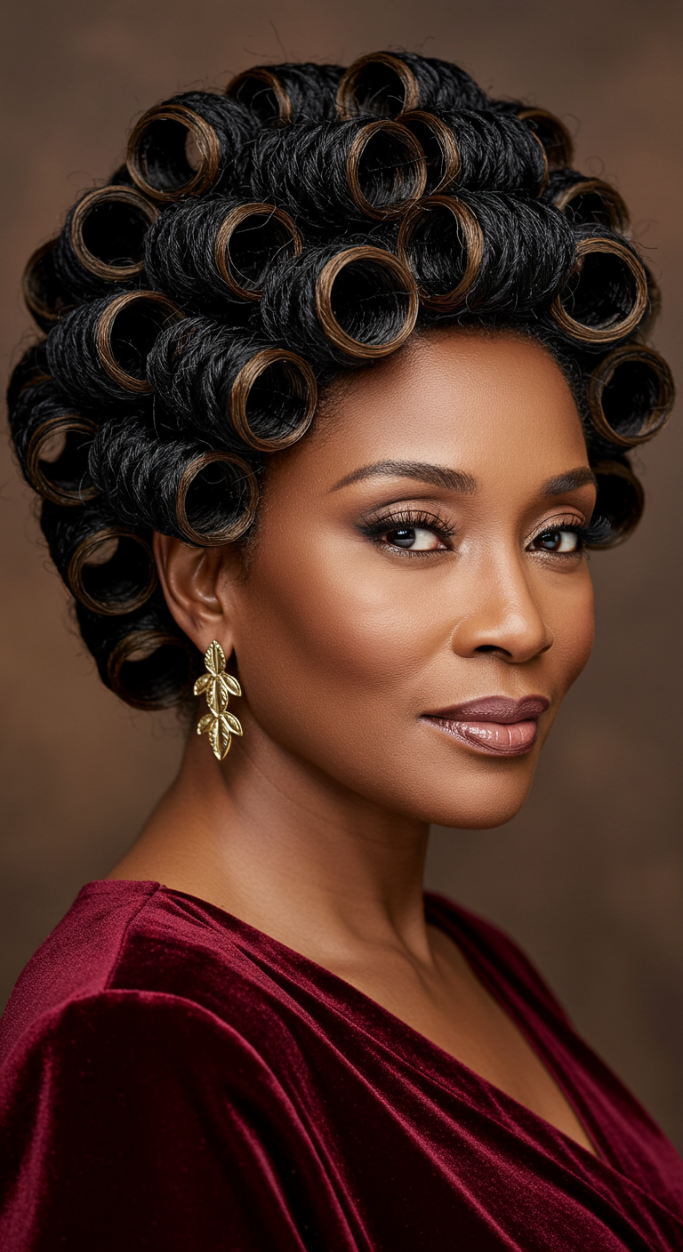 Soft Pin Curls Updo for Older Black Women